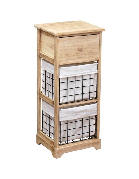 meuble paulownia et metal 1 tiroir + 2 paniers - naturel