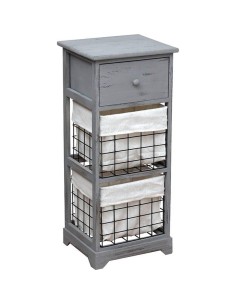 98159180 - meuble paulownia et metal 1 tiroir + 2 paniers - gris