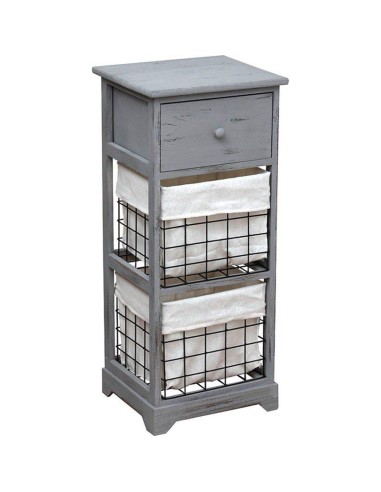 98159180 - meuble paulownia et metal 1 tiroir + 2 paniers - gris