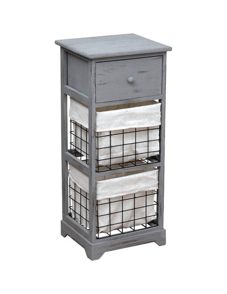 98159180 - meuble paulownia et metal 1 tiroir + 2 paniers - gris