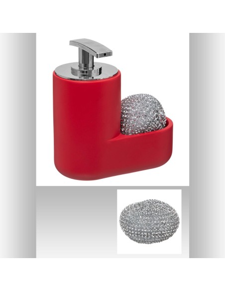 167701 - distri savon polyres 0,3l roug L. 14,5 x P. 7,6 x H. 15 cm