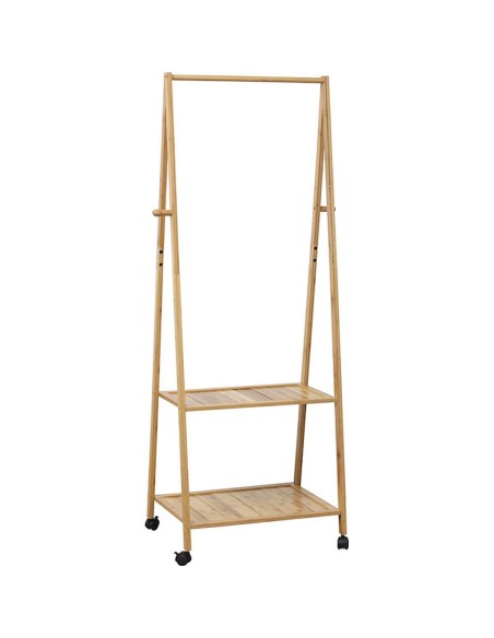 portant sur roulettes 2 etageres - bambou