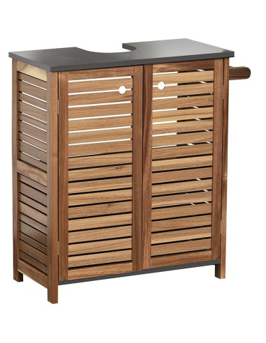 9900671 - meuble sous lavabo acacia et mdf 2 portes + 1 etagere interieure + por