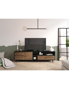 15665 - meuble tv roald 2p 1t3n bocamina/noyer  - 180x40x46,7cm