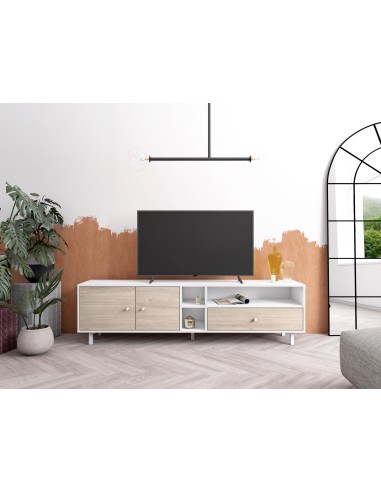 15666- meuble tv roald 2p -1t3n blanc/sahara - 180x40x46,7cm