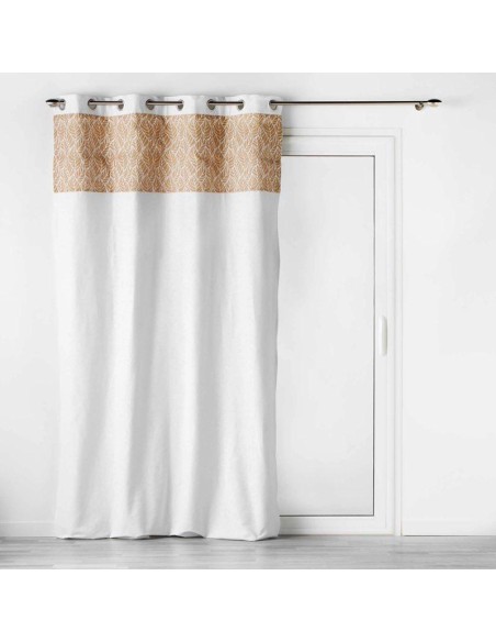 rideau a oeillets 140 x 240 cm polycoton uni+jute imprime kalinda blanc