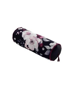 coussin comp. pompon passepoil (0) 15 x 40 cm velours imprime velvet flower noir