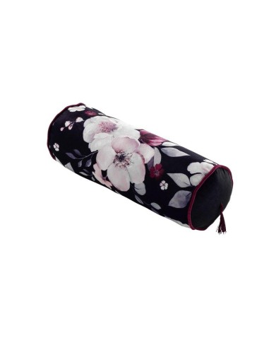 coussin comp. pompon passepoil (0) 15 x 40 cm velours imprime velvet flower noir