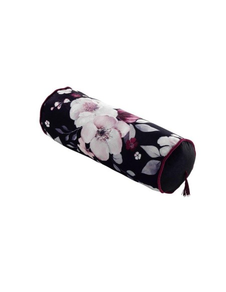 coussin comp. pompon passepoil (0) 15 x 40 cm velours imprime velvet flower noir