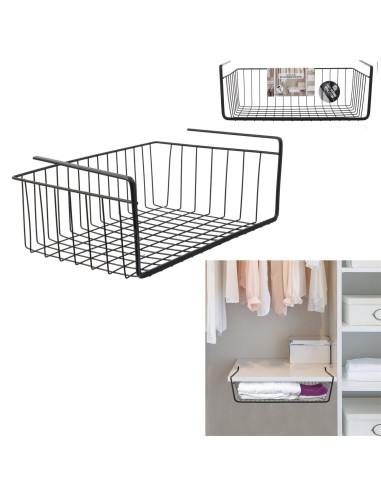panier suspendu metal filaire noir 40x14x26cm