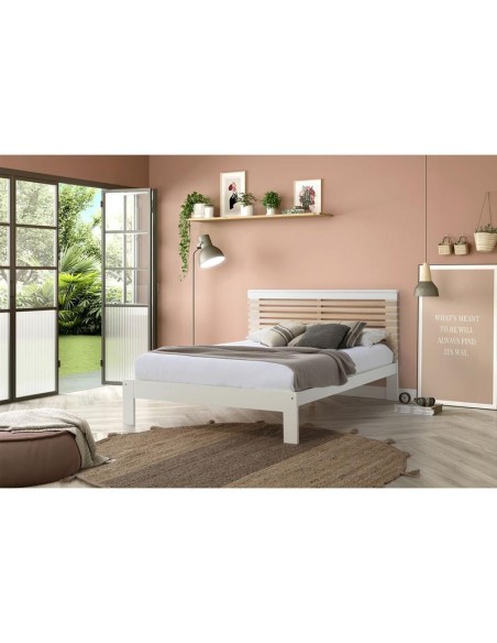 15024 - lit vectra 140x190 blanc/cire blanc a/sommier