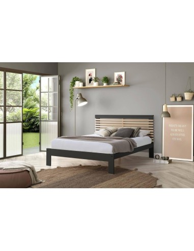 15025 - lit vectra 140x190 anthracite/chéne a/sommier