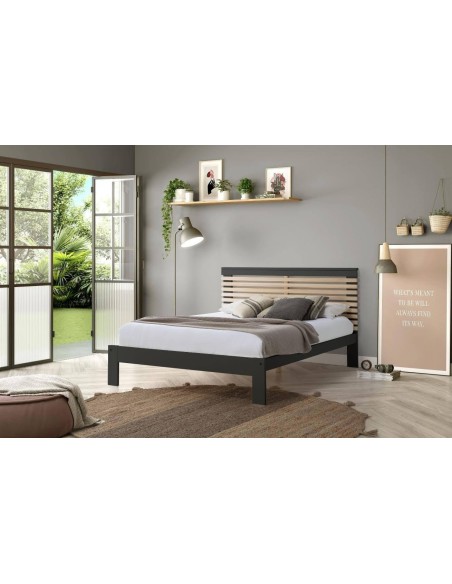 15025 - lit vectra 140x190 anthracite/chéne a/sommier