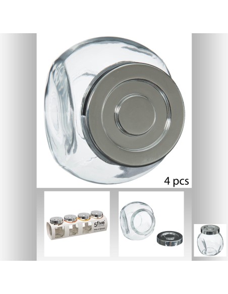 146401 - lot bocal epice x4 inox 0,2l L. 6 x P. 8 x H. 8,3 cm