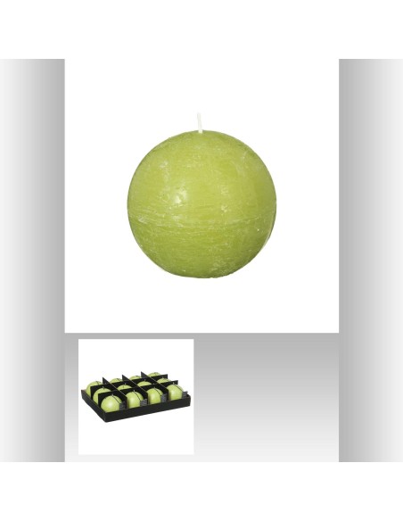 123062-bougie boule rustic vert d8 D. 8 cm