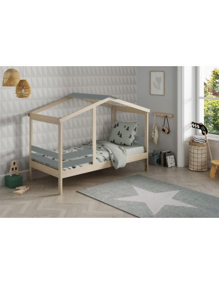 15828 - lit cabane angel 90x190 cire blanc/vert kaki 444c