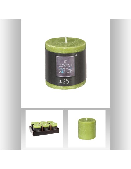 123072 - bougie rnd rustic vert 6.7x7 D. 6,7 x H. 7 cm