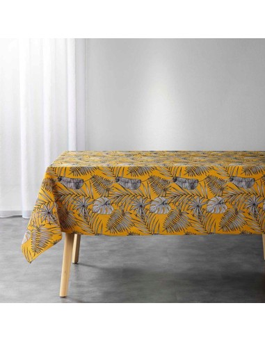 nappe rectangle 140 x 240 cm polycoton imprime puebla moutarde