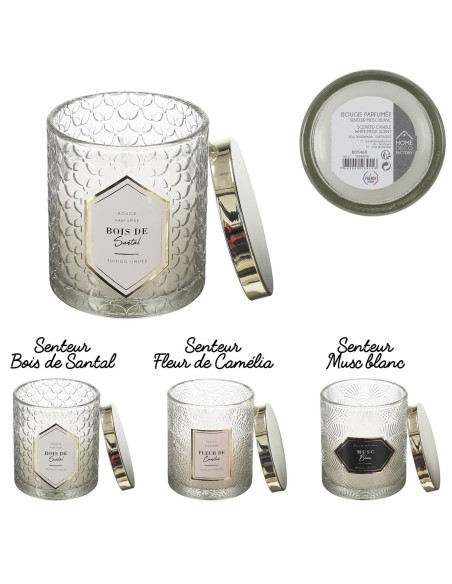 bougie parfumee verre motif top metal h10.2