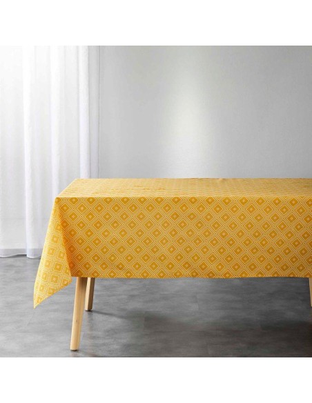 nappe rectangle 140 x 240 cm polycoton imprime idylle moutarde