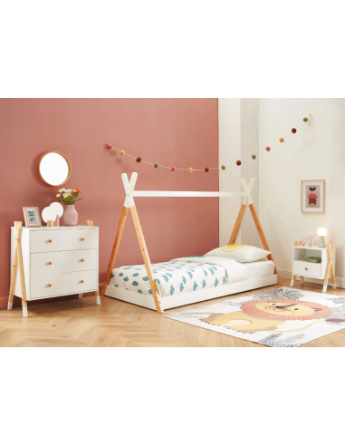 sctipstbs01_112 - ensemble chambre enfant tipi blanc et pin massif lit chevet et