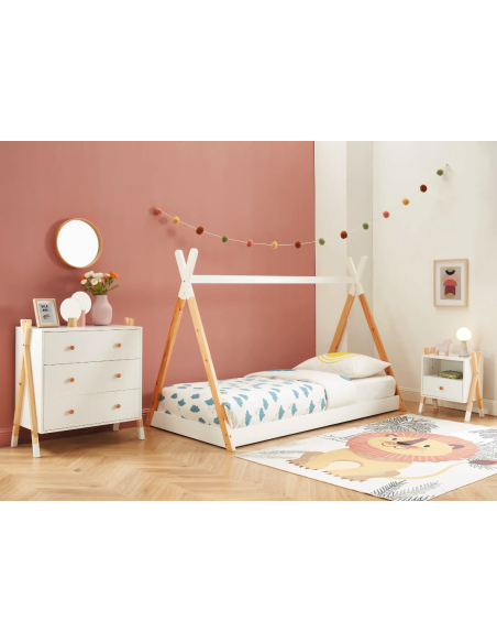 sctipstbs01_112 - ensemble chambre enfant tipi blanc et pin massif lit chevet et