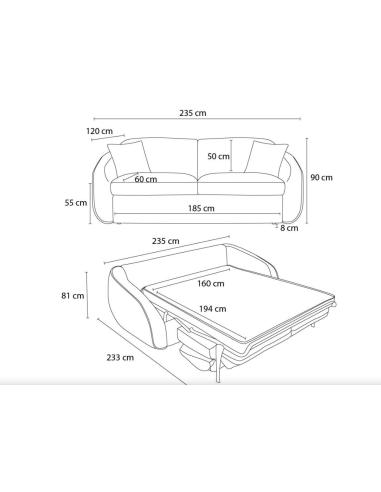lf-3689 - sofa lit  adam  blue ac685-33 matelas/mecanisme