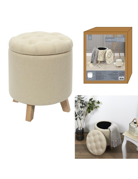 coffre pouf rond eleonor beige m1