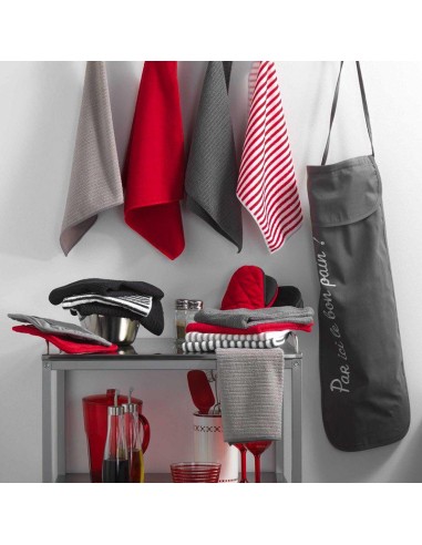 tablier +poche 60 x 84 cm coton uni brode cuistot taupe