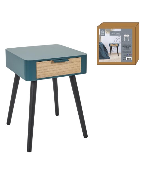 hd7336 - chevet 1 tiroir en bois bleu canard m1