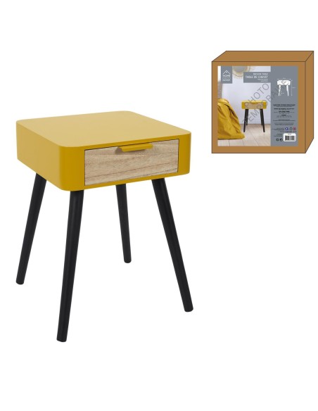 hd7337 - chevet 1 tiroir en bois jaune moutarde m1
