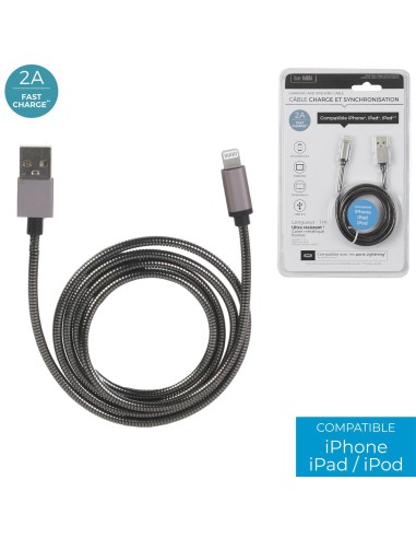 ht1934 - cable chg rapide 2a sync iphone metal m12