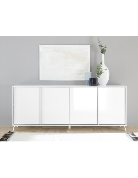 city 17170 - buffet annika 4p blanc laqué brillant