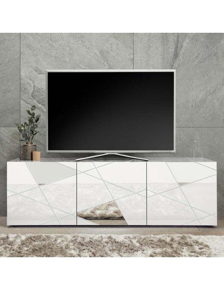 17179 - meuble tv tassia 3p blanc laqué brillant