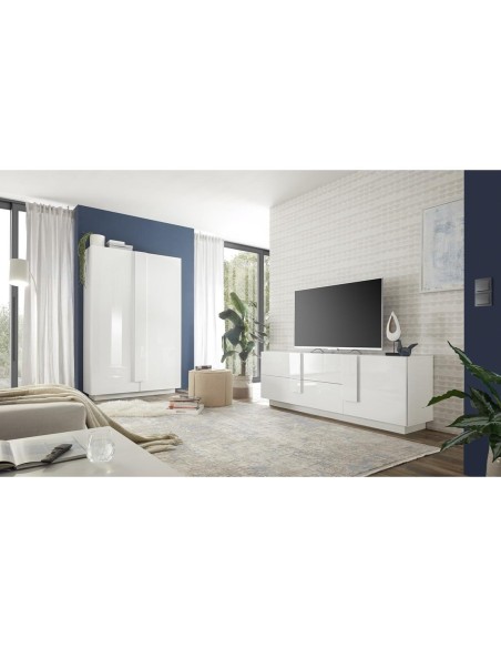 17183 - meuble tv zenya 3p blanc laqué brillant