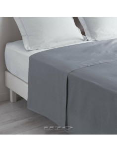1640619 - drap plat 1 personne 180 x 290 cm uni 57 fils lina gris souris + point