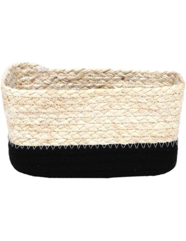 panier rectangulaire pm mais/coton 19x11x10 cm - naturel/noir
