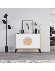 17094 - buffet vae 2p 110cm chéne/blanc pieds en métal