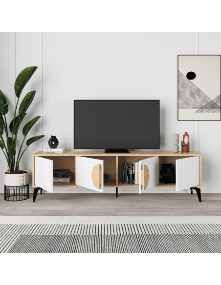 17027 - meuble tv vae 4p 180cm chéne/blanc