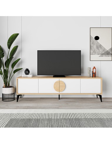 17029 - meuble tv vae 2p 140cm chéne/blanc