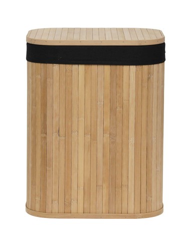 paniere a linge rectangulaire pm bambou 36,5x28,5x47 cm - bambou/tissu noir