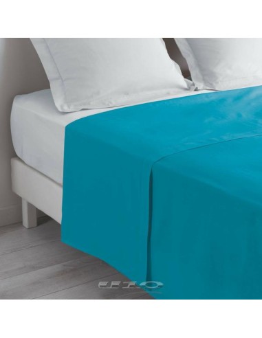 1640626-drap plat 1 personne 180 x 290 cm uni 57 fils lina outremer + point bour