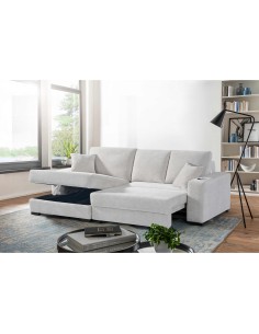 k2498 - canapé angle aline droit beige lit elect é gauche + coffre é droite cks0