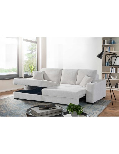 k2498 - canapé angle aline droit beige lit elect é gauche + coffre é droite cks0