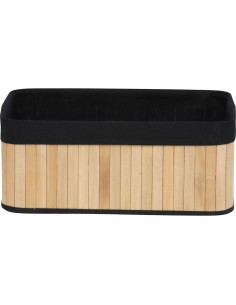 corbeille rectangulaire mm bambou 37x25x15 cm - bambou/tissu noir