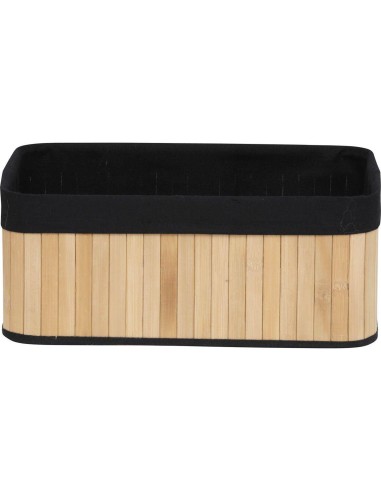 corbeille rectangulaire mm bambou 37x25x15 cm - bambou/tissu noir