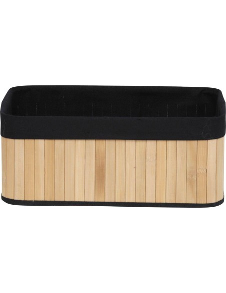 corbeille rectangulaire mm bambou 37x25x15 cm - bambou/tissu noir