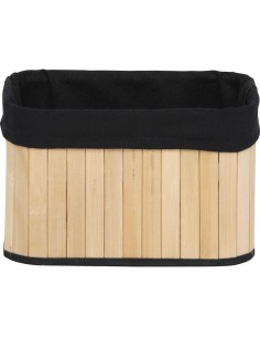 corbeille rectangulaire pm bambou 22x16x14 cm - bambou/tissu noir