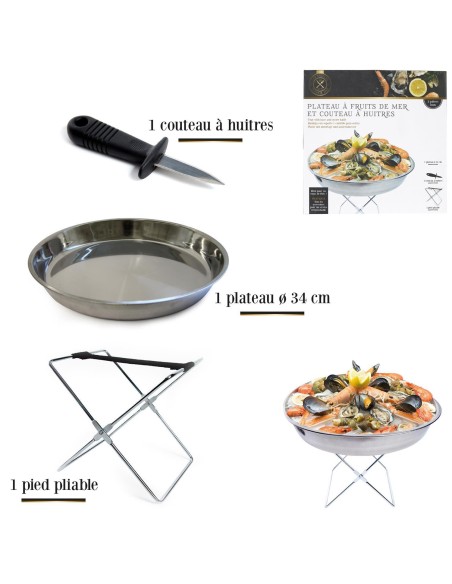 plateau avec support et couteau a huitres