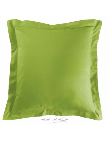 1640688-taie d'oreiller volant plat 63 x 63 cm uni 57 fils lina pistache + point